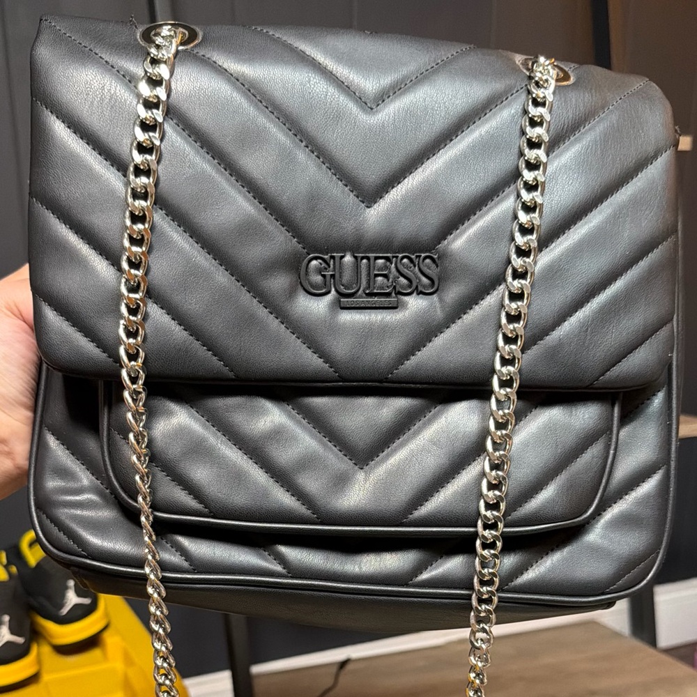 GUESS Charcoal Quilted Shoulder Bag